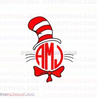 Dr Seuss The Cat in the Hat Bowtie Monogram Frame svg dxf eps pdf png