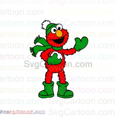 Elmo with Snow Christmas Hat Sesame Street svg dxf eps pdf png