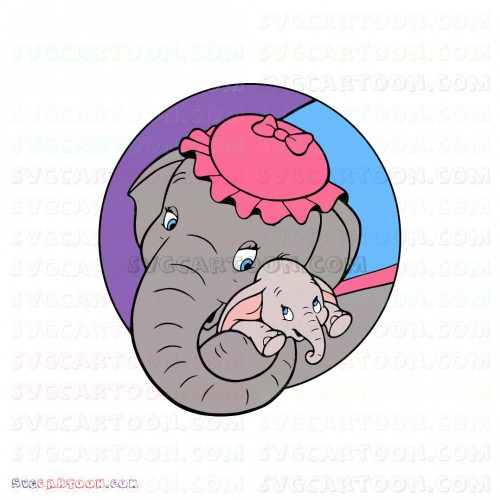 Jumbo Mother and Dumbo Elephant in Circle svg dxf eps pdf png