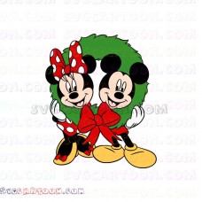 Mickey Mouse and Minnie in Wreath christmas svg dxf eps pdf png