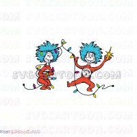 Thing one 1 and Thing two 2 playing Dr Seuss The Cat in the Hat svg dxf eps pdf png